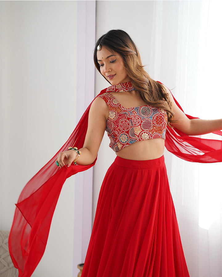 Red Color Pure Soft Georgette Lehenga Choli