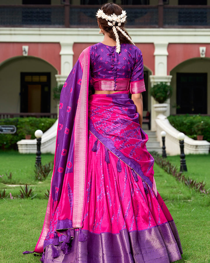 Purple Color Dola Silk Shibori Print Lehenga Choli