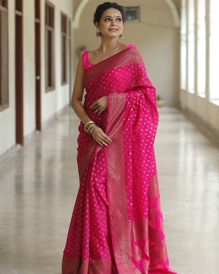 Pink Color Banarasi Jacquard Soft Silk Saree