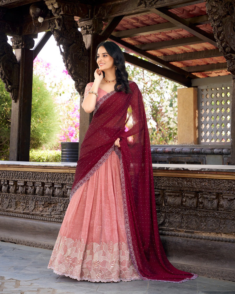 Peach Color Silver Glossy Embroidered Lehenga Choli