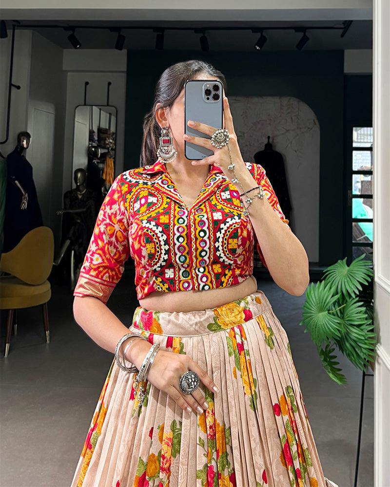 Red Color Tussar Silk Patola Printed Lehenga Choli