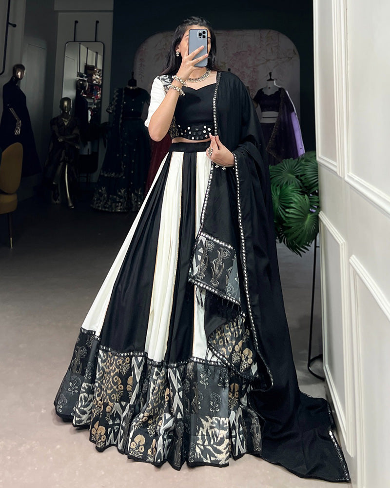 White And Black Color Rayon Navratri Lehenga Choli