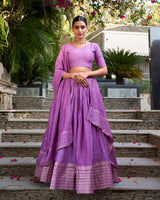 Purple Color Pure Chanderi Plain Navratri Half Saree