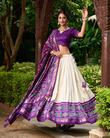 Purple Color Tussar Silk Patola Printed Lehenga Choli