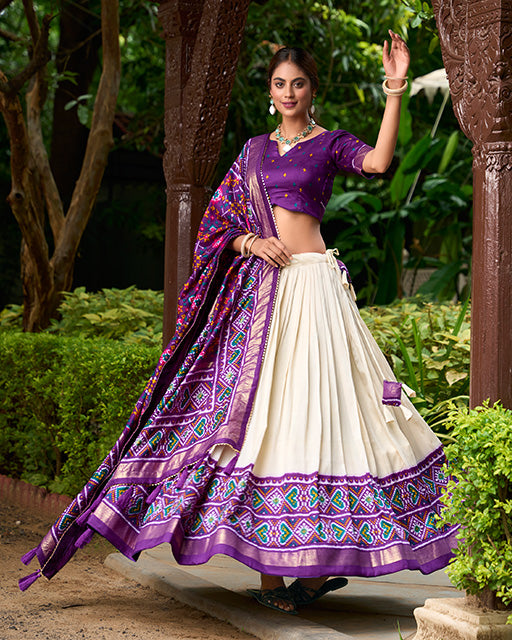 Purple Color Tussar Silk Patola Printed Lehenga Choli