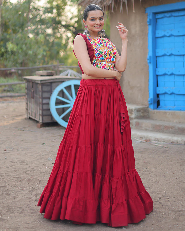 Maroon Color Rayon Embroidered Navratri Lehenga Choli