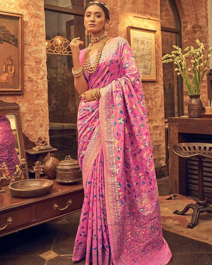 Heavy designer Pink Colour Banarsi Soft Silk Saree