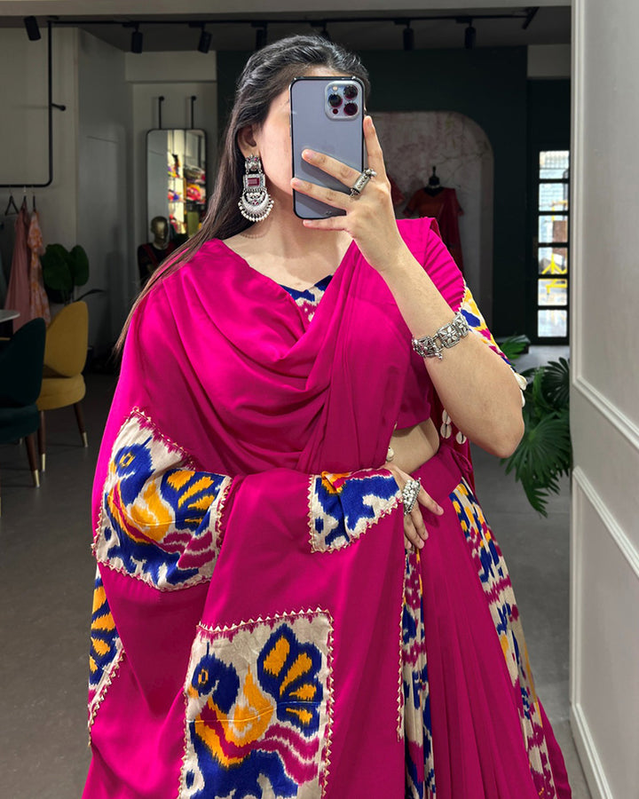 Pink Color Rayon Silk Printed Fully Stitched Navratri Lehenga Choli