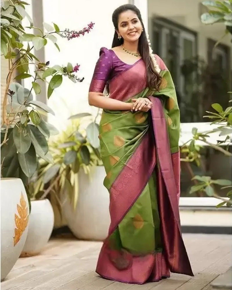 Mehndi Color Banarasi Jacquard Soft Silk Saree