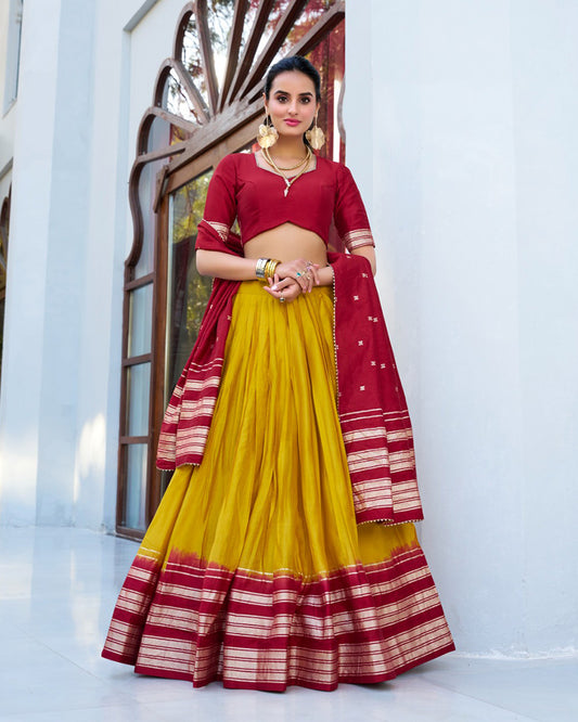 Yellow Color Pure Chanderi Plain Half Saree