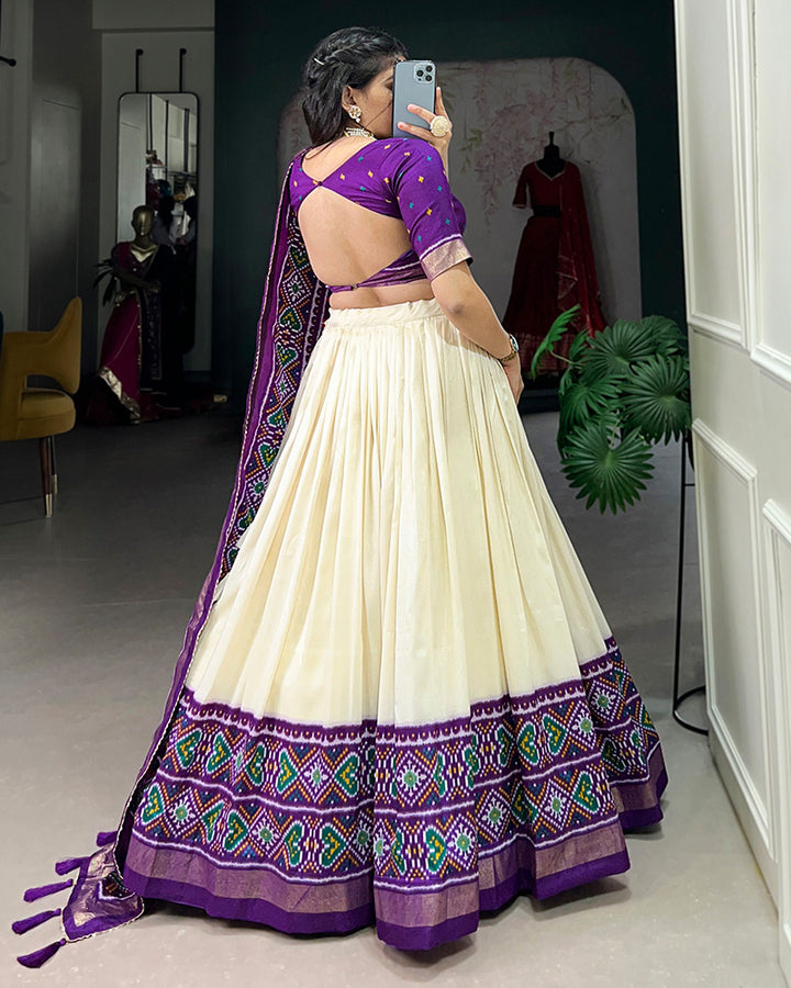 Purple Color Tussar Silk Patola Printed Lehenga Choli