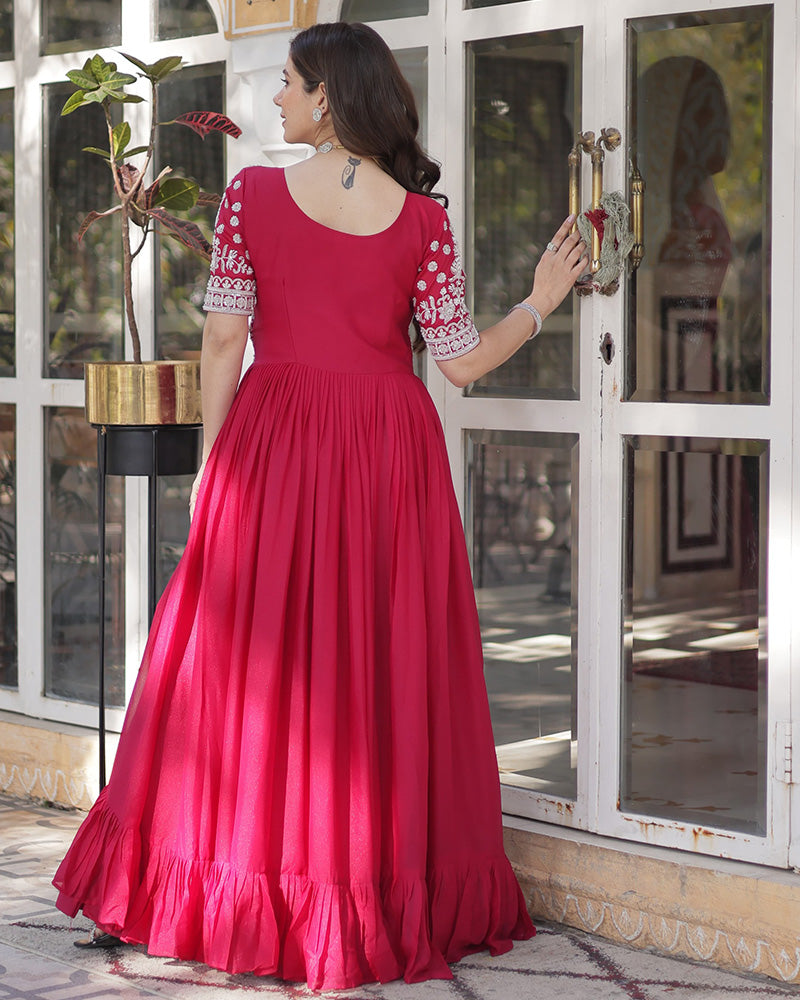 Rani Pink Color Western Style Embroidered Lehenga Choli