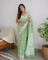 Beautiful Pista Color Soft Cotton Saree