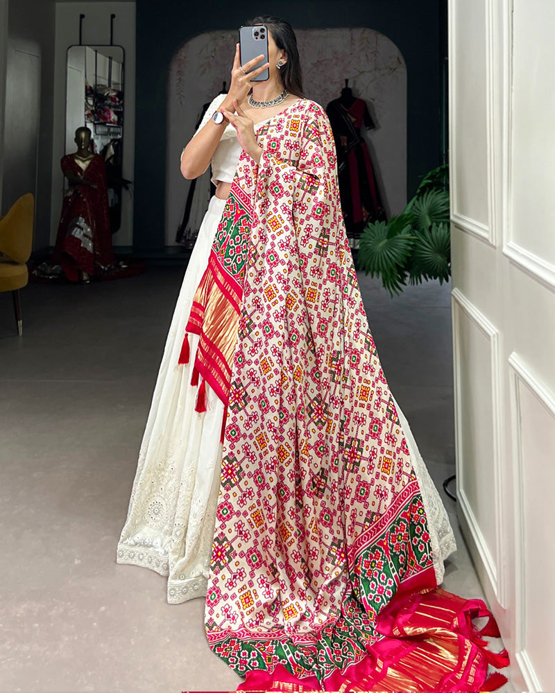 Off White Color Lucknowi Work Lehenga Choli With Different Dupatta