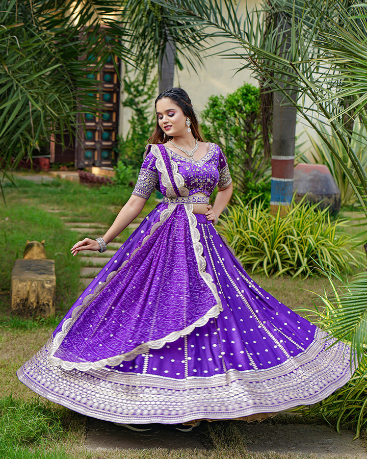 Purple Color Sequence Embroidered Sartin Silk Lehenga Choli