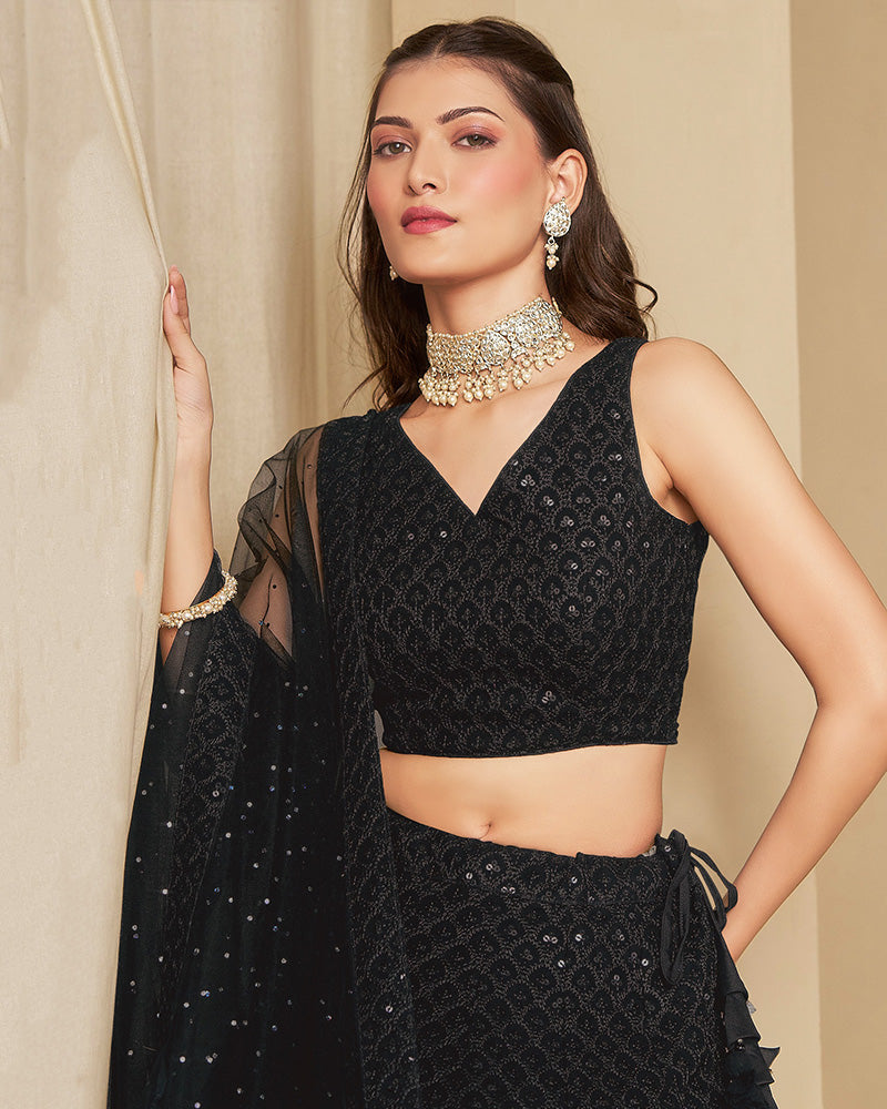 Black Color Georgette Embroidered Lehenga Choli With Dupatta