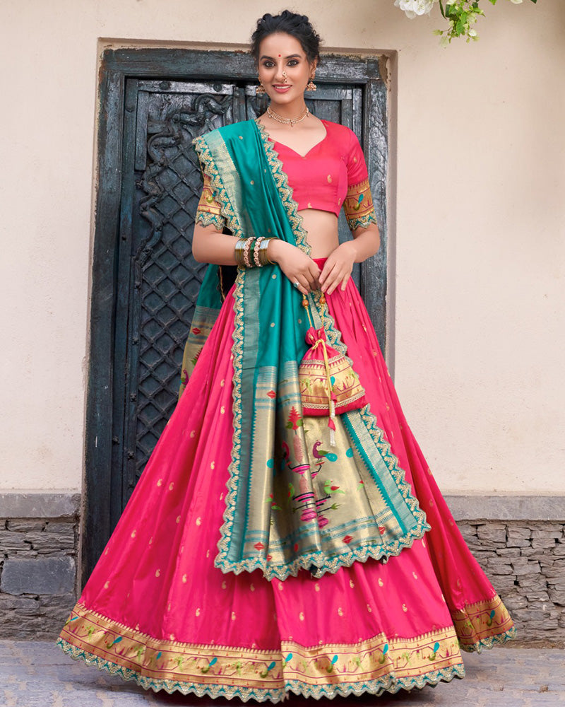 Pink Color Jacquard Silk Half Saree