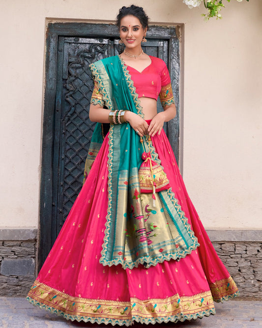 Pink Color Jacquard Silk Half Saree