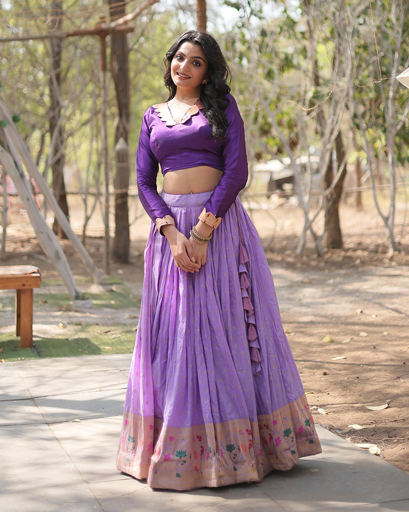 Lavender Color Dyable Jacquard Full Stitched Lehenga Choli