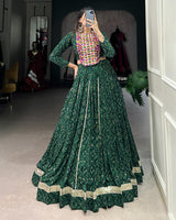 Green Color Rayon Bandhej Print Navratri Lehenga Choli
