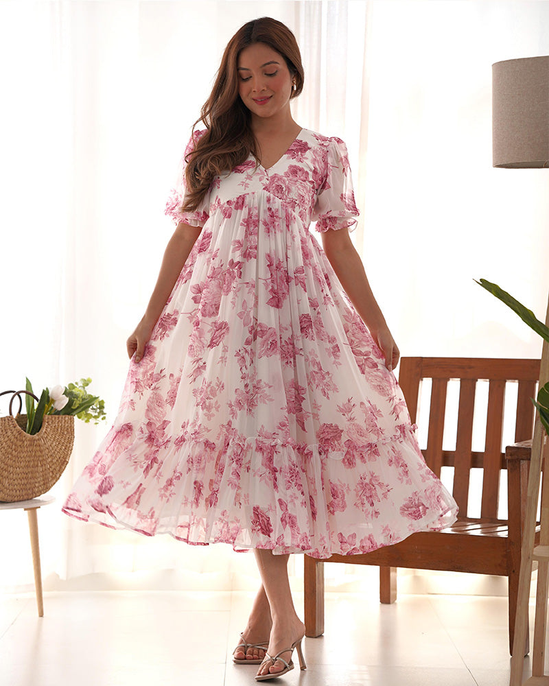 Baby Pink Color Georgette Floral Printed Tunic