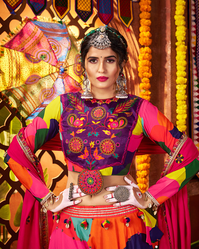 Splash Color Maslin Circular Pattern Navratri Chaniya Choli