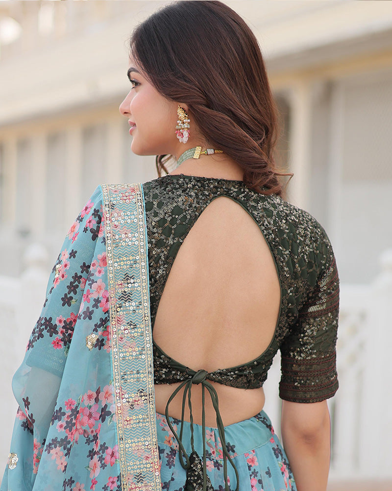 Sky Blue Color Russian Silk Embroiderde Lehenga Choli