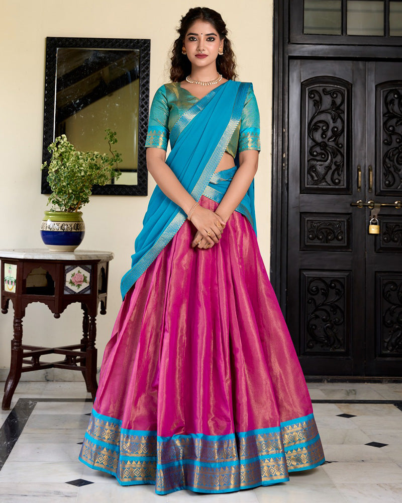 Pink Color Kanchipuram Designer Half Saree
