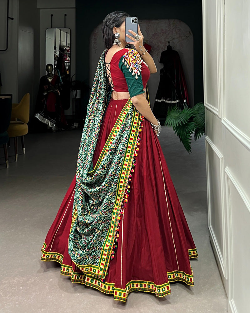 Maroon Color Cotton Real Mirror Navratri Lehenga Choli