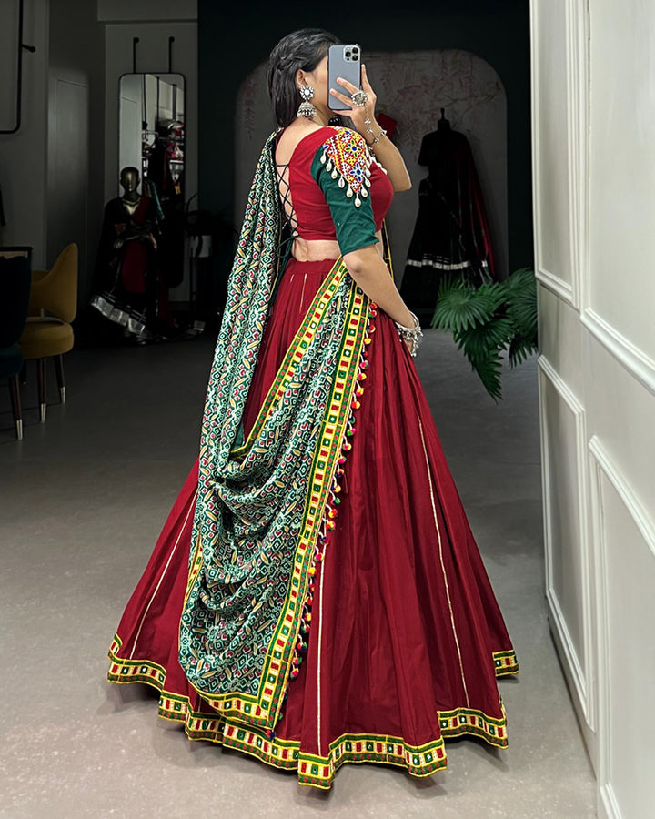 Maroon Color Cotton Real Mirror Navratri Lehenga Choli