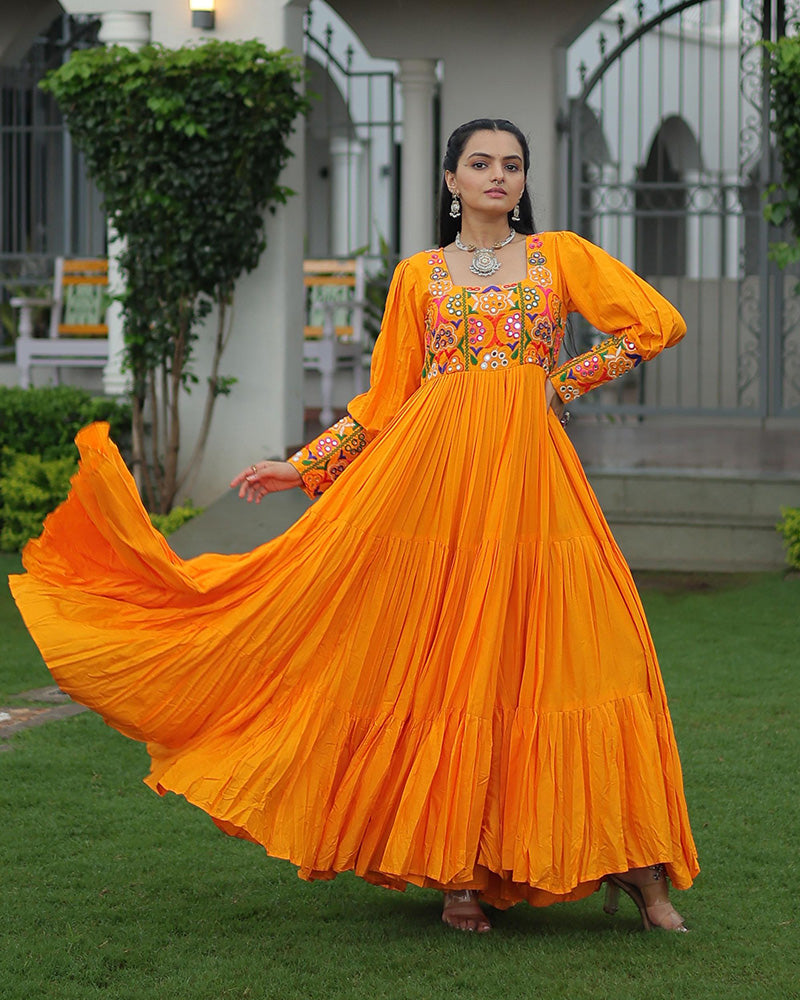 Yellow Color Rayon Navratri Gown