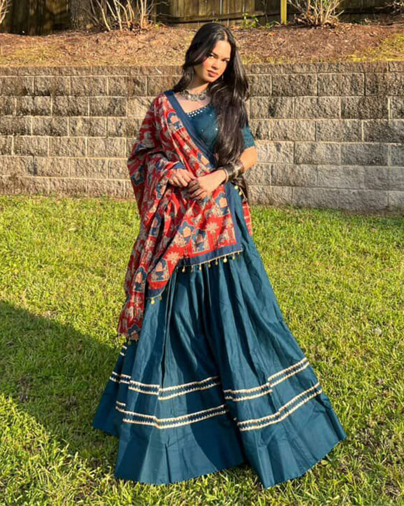 Janvi Joshi In Firozi Color Cotton Plain Navratri Lehenga Choli