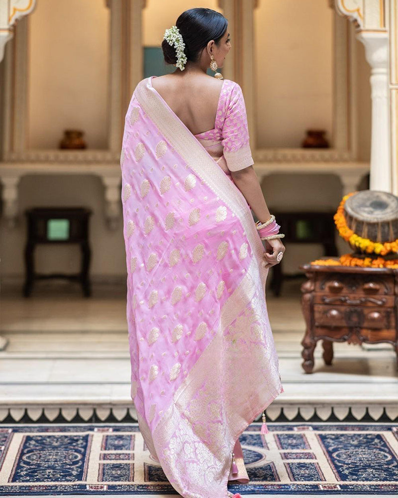 Baby Pink Color Banarasi All over Jacquard Soft Silk Saree