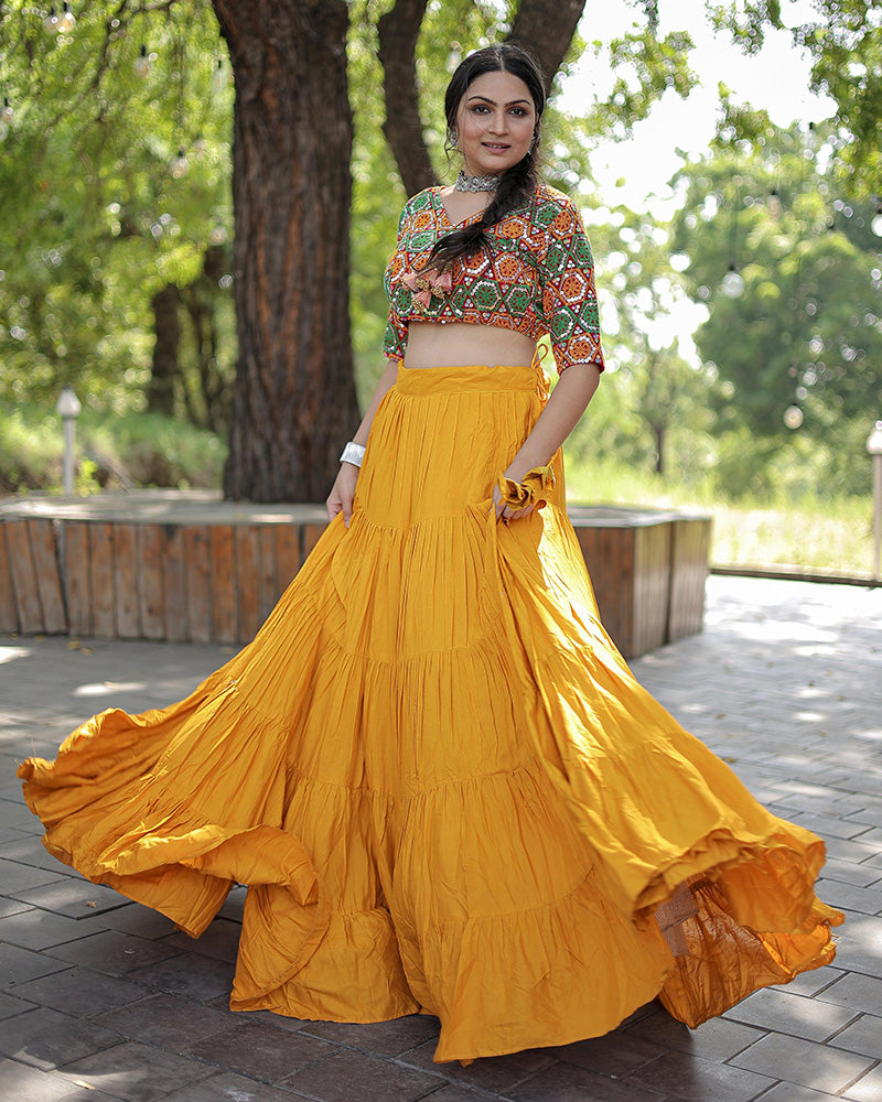 Yellow Color Rayon Full Flair Navratri Lehenga Choli