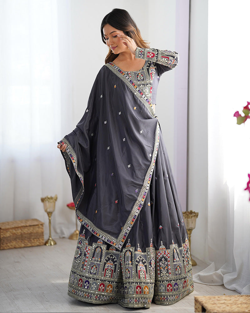 Black Color Natural Crepe silk Lehenga Choli
