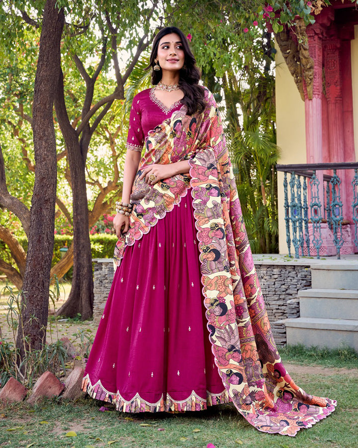 Pink Color Vichitra Silk Embroidered Lehenga Choli