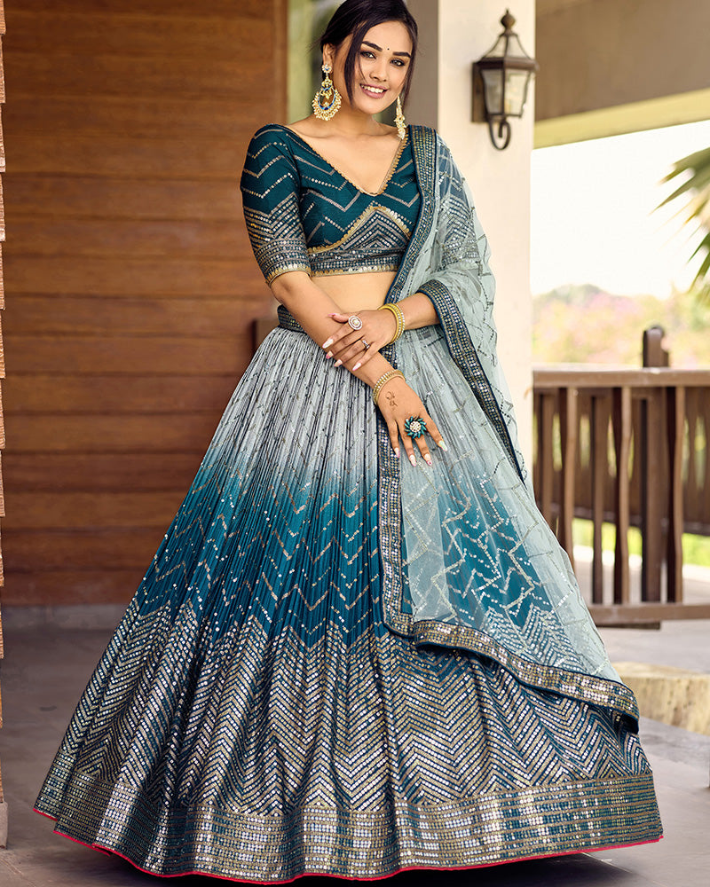 Blue Color Chinon Embroidered Lehenga Choli