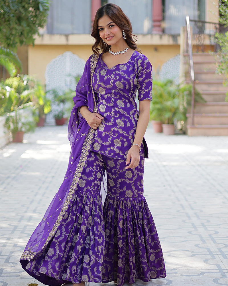 Purple Color Georgette Jacquard Gharara Suit