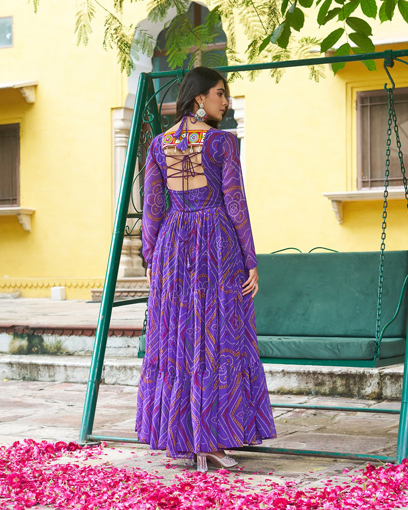 Festive Purple Ethnic Gown With Colorful Mirror Work