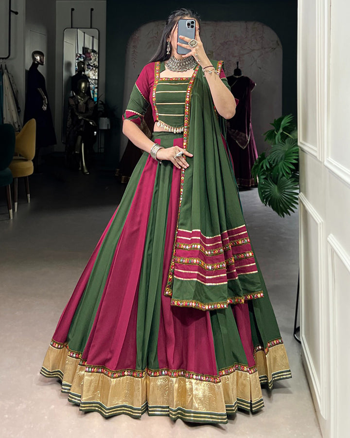 Elegant Dual-Tone Green and Magenta Navtratri Lehenga Choli