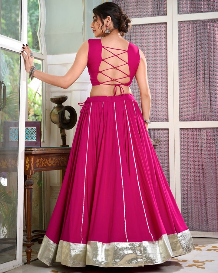 Pink Color Rayon Navratri Cowrie Touch Up Lehenga Choli