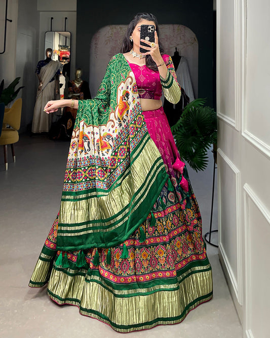 Pink Color Gaji Silk Printed Navratri Lehenga Choli