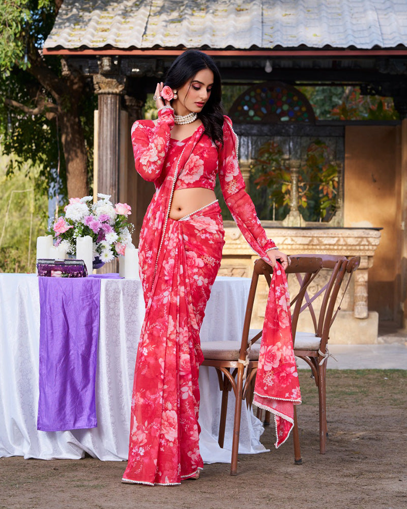 Red Color Weightless Marble Saree