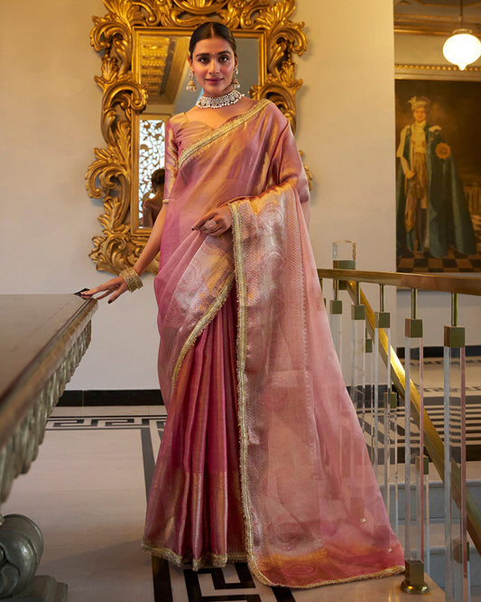 Light Pink Color Weightless Tissue Shimmer Saree