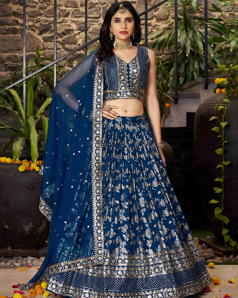 Dove Blue Color Dola Silk Jacquard Lehenga Choli