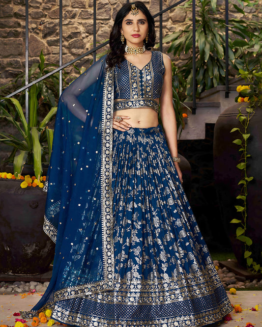 Dove Blue Color Dola Silk Jacquard Lehenga Choli