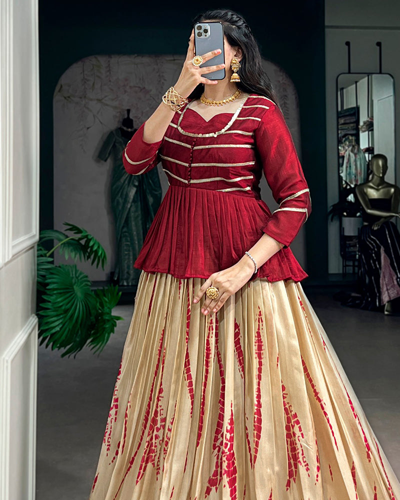Maroon Color Dola Silk Shibori Printed Lehenga Choli