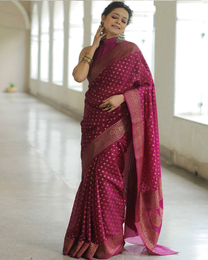 Wine Color Banarasi Jacquard Soft Silk Saree