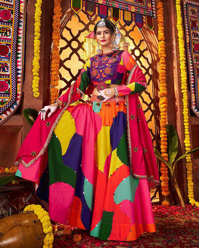 Splash Color Maslin Circular Pattern Navratri Chaniya Choli