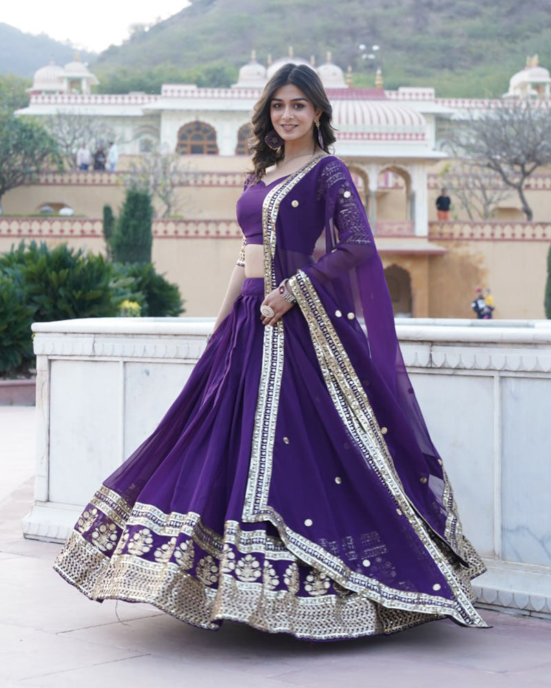 Designer Purple Color Faux Blooming Semi stitched Lehenga Choli